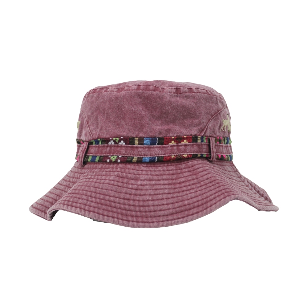 Hot Sale Pigment Washed Cotton Bucket Hat with Custom Decoration