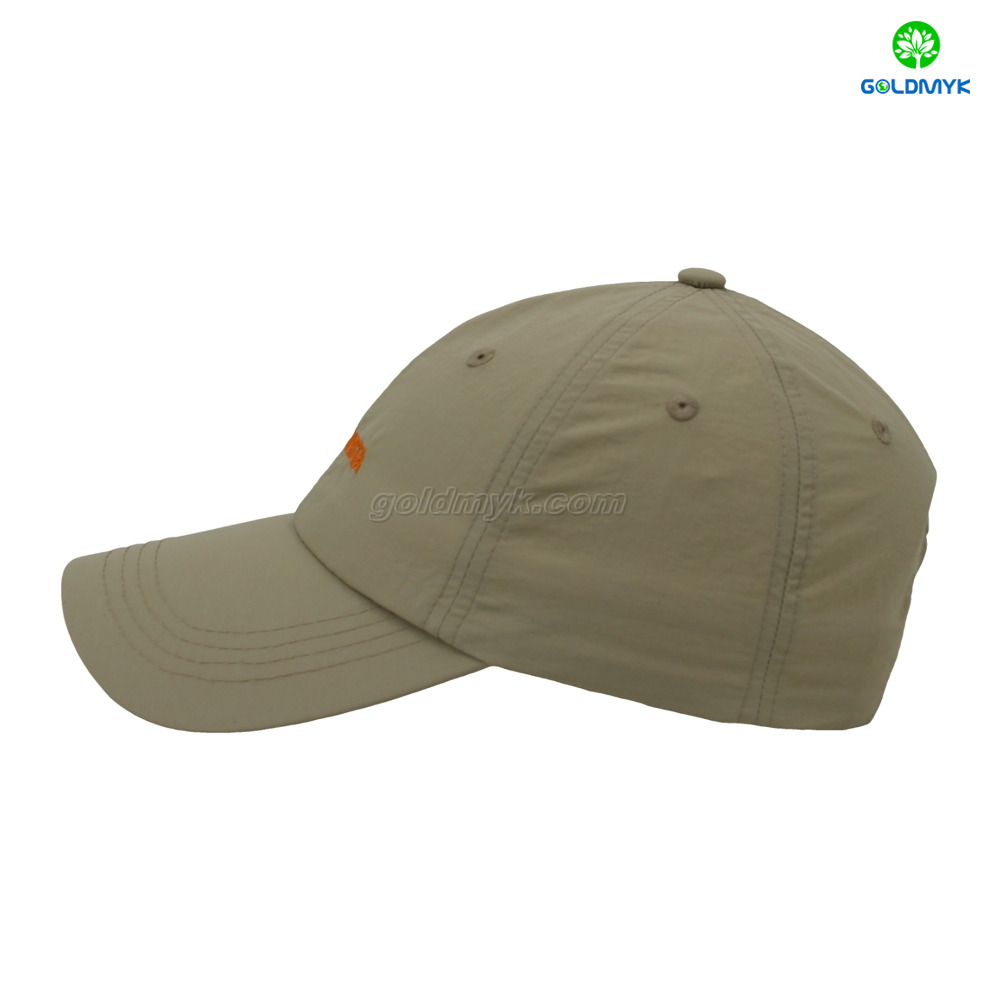 100% Polyester Khaki Flat Embroidery Street Style Custom Fabric Cap Curved Brim 6-Panel Baseball Cap
