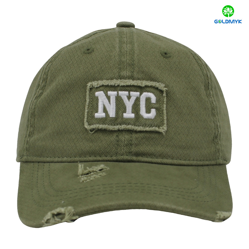 Custom 100% Cotton, Distressed Washed for Men Women, Embroidered Patch , 6-Panel Baseball Cap