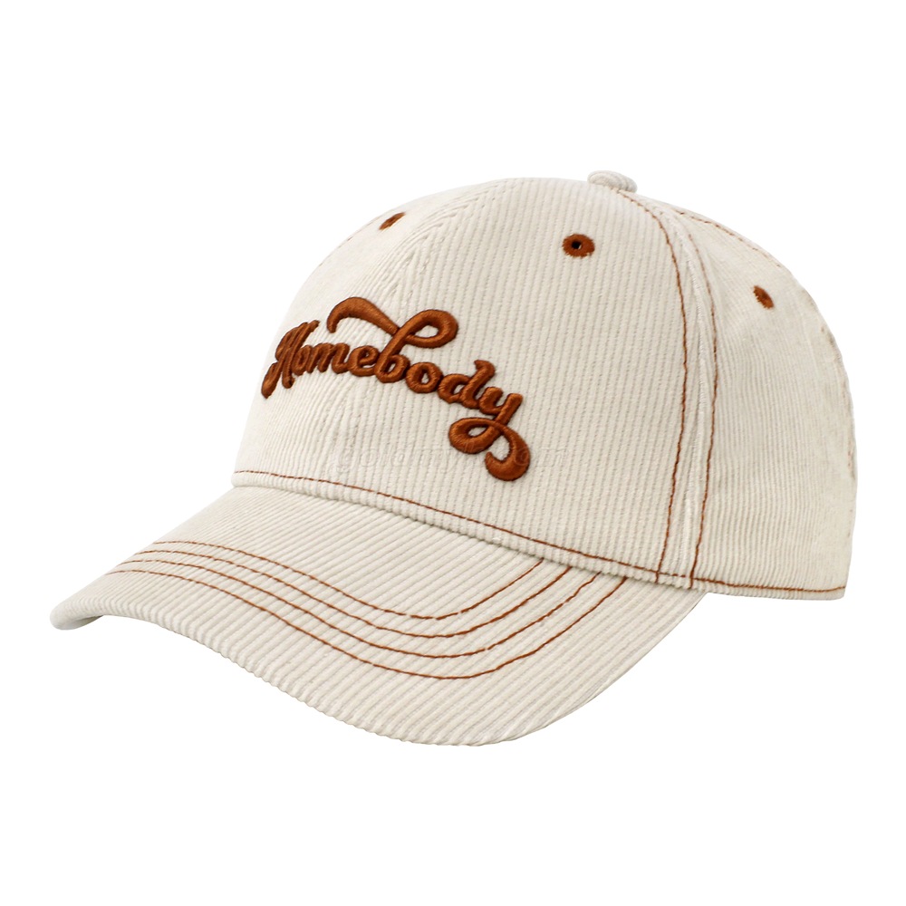 Custom 100% Cotton Corduroy Fabric 3D Embroidery Structured Baseball Cap Hat with Heavy Stitching for Wholesale