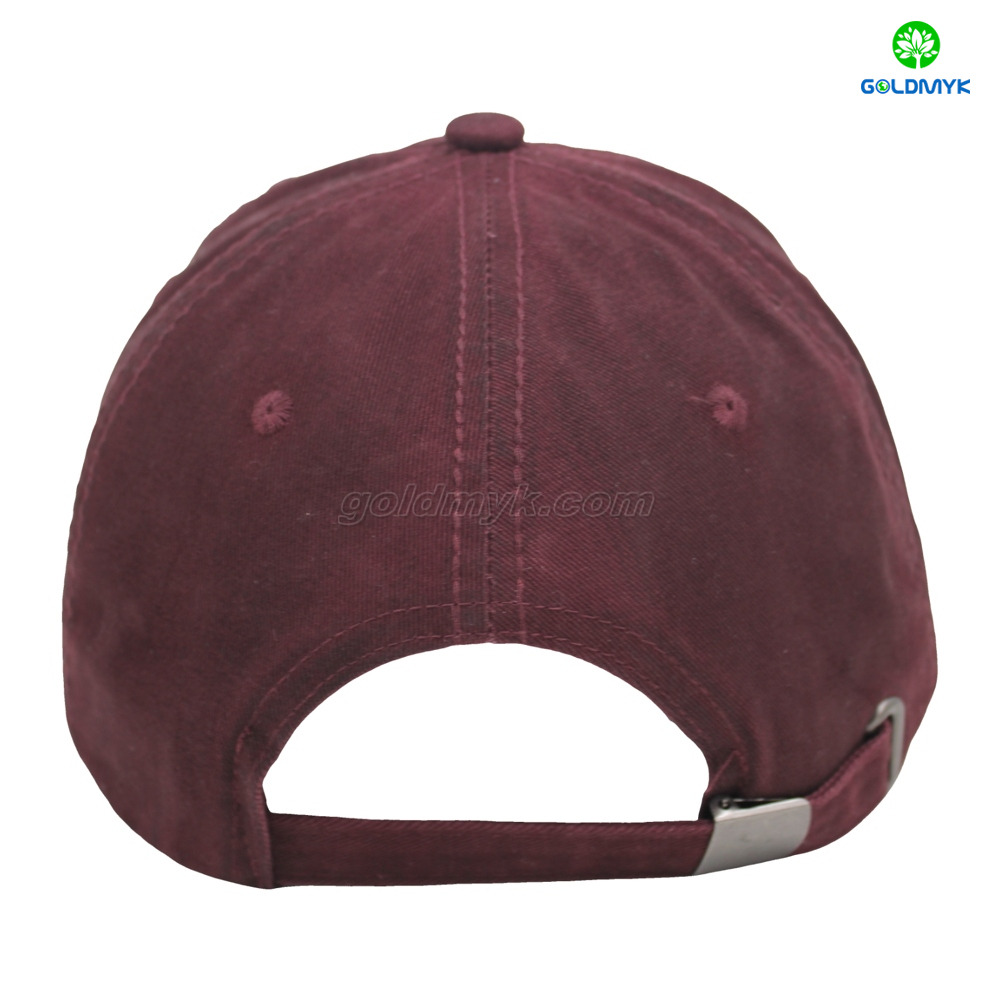 Red Distressed Vintage Baseball Cap with Metal Logo, Adjustable Dad Hat