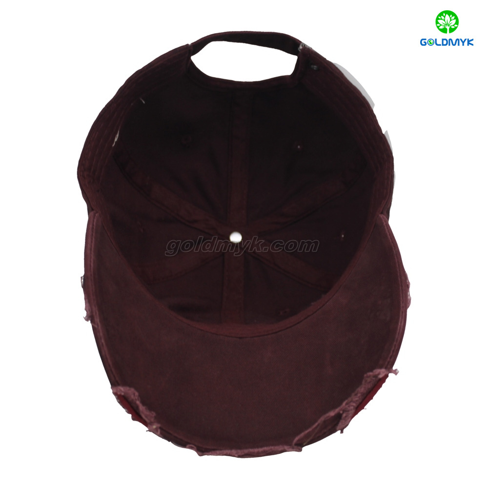 Red Distressed Vintage Baseball Cap with Metal Logo, Adjustable Dad Hat