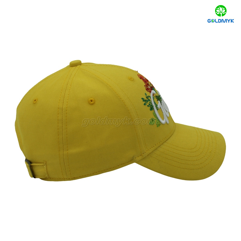3D Embroidery & Beaded Embroidery 6-Panel Curved Brim Dad Hat 100% Cotton Custom Fabric Metal Buckle Closure 6-Panel Baseball Cap