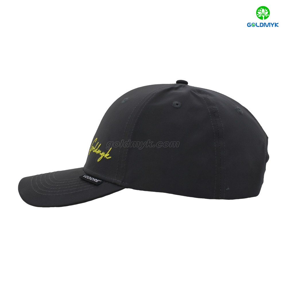 Dazzling 100% Polyester Black Flat Embroidery Street Style Custom Fabric Cap Curved Brim 6-Panel Baseball Cap