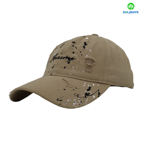 100% Cotton Flat Embroidery Checked Pattern Street Style Custom Fabric Cap Curved Brim 6-Panel Baseball Cap