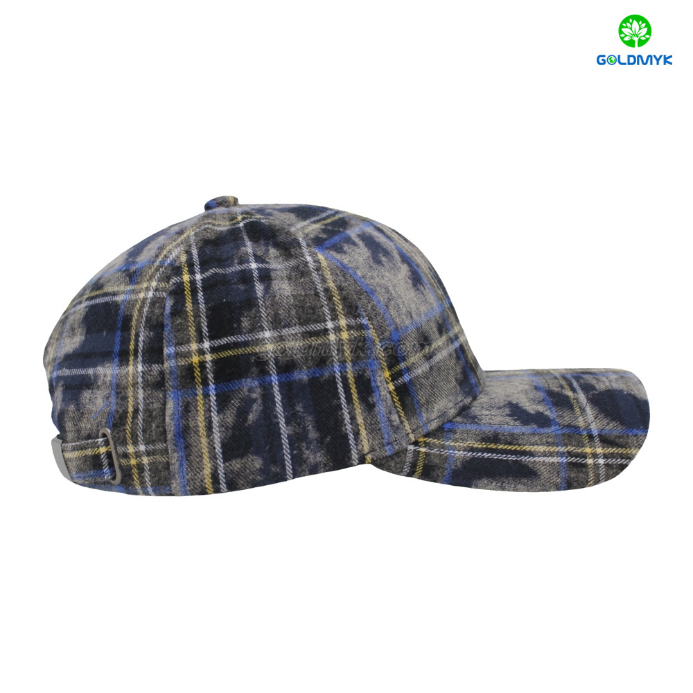 High Quality Cap with Checked Pattern Street Style Custom Fabric Cap Curved Brim 6-Panel Baseball Cap