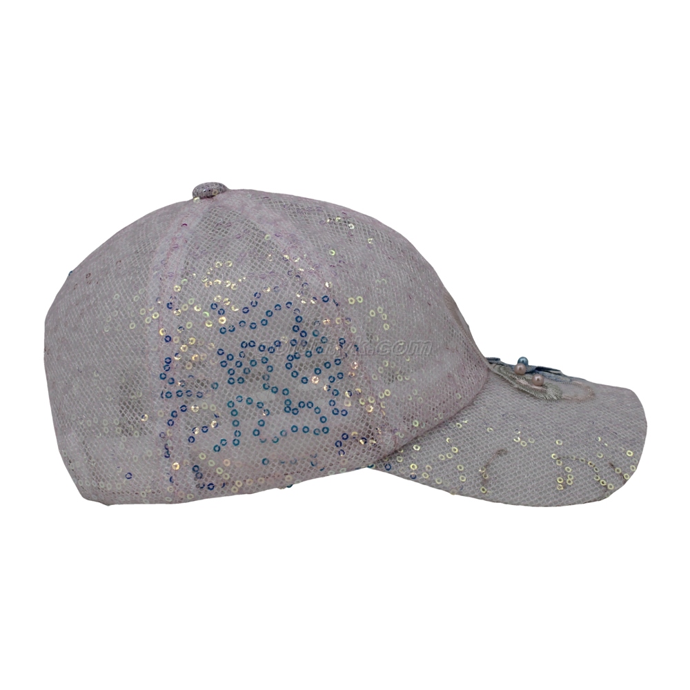 Sequins and Bead Embroidery Style Custom Fabric Cap Curved Brim 6-Panel Baseball Cap