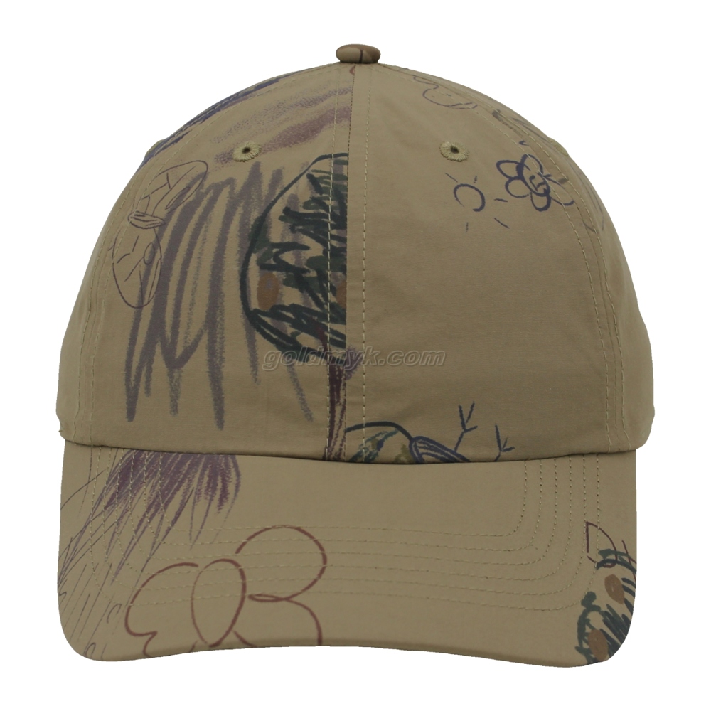 100% Polyester Sublimation Graffiti Style Custom Fabric Cap Curved Brim 6-Panel Baseball Cap 