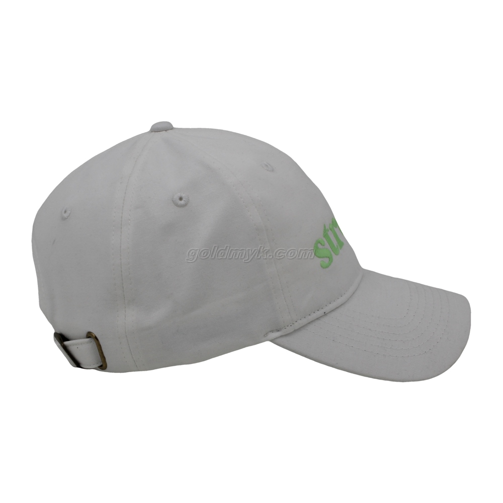 100% Cotton Baseball Cap Rope of Women And Men Custom Embroidery Silk Printed 6 Panel Cap Metal Buckle Closure