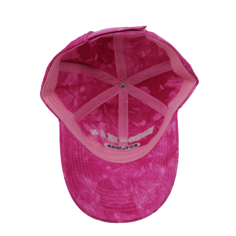 Custom Embroidery Logo Baseball Cap with Rose Pink Tie Dye Cotton Twill Material Unisex for Men And Women