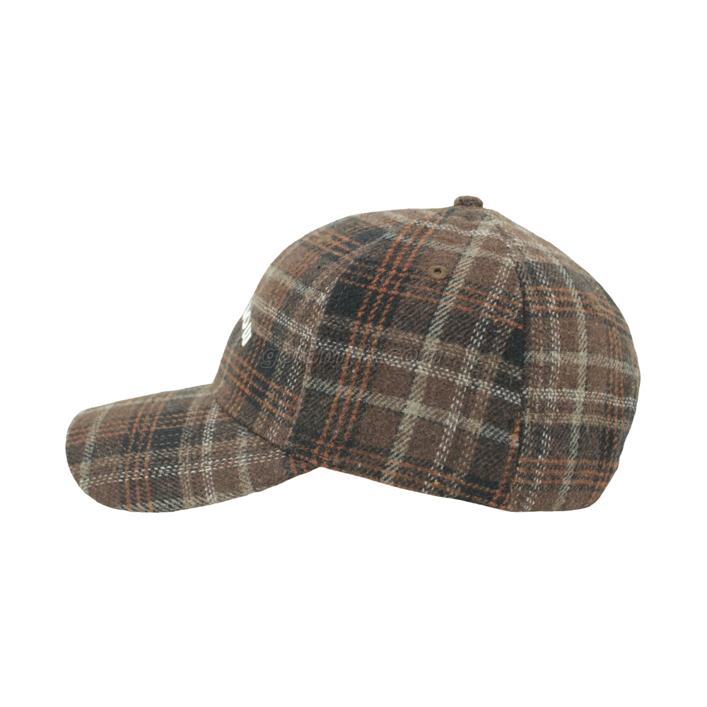 Warm And Thick And Wool Checked Fabric Baseball Cap And Hat with Custom Embroidery