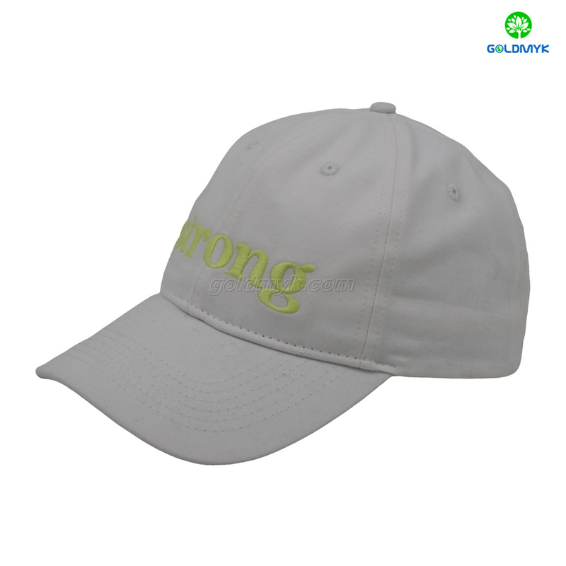 White Flat Embroidery Style Dad Hat Custom Fabric Cap Curved Brim 6-Panel Baseball Cap