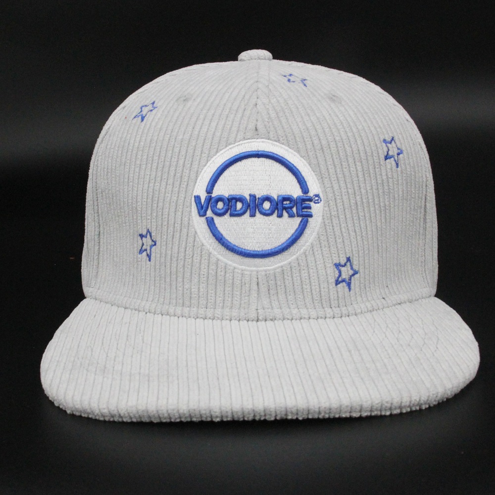 Custom 100% Cotton Corduroy Fabric 3D Embroidery 6 Panel Snapback Hat Custom Logo Snapback Cap Unisex