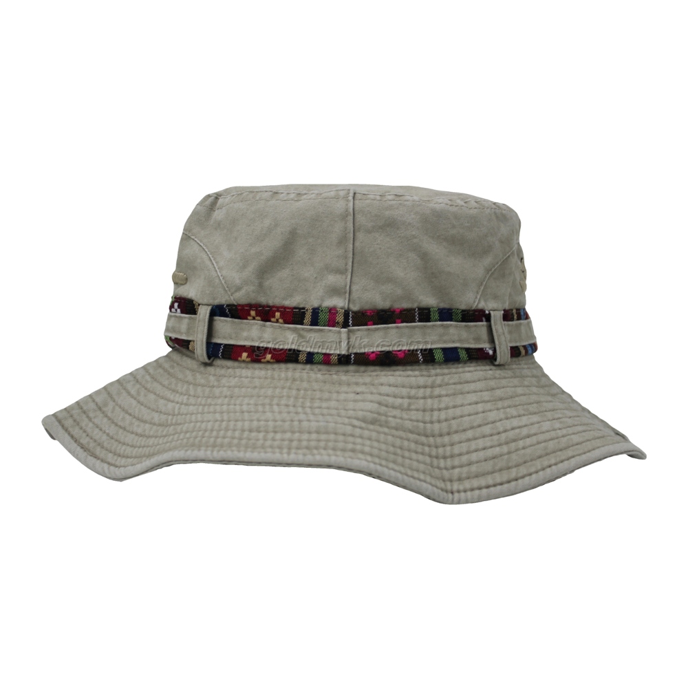 100% Cotton Fabric Bucket Cap Hand Washed Women And Men Acid Washed , Patch Embroidery, 6 Panel Cap