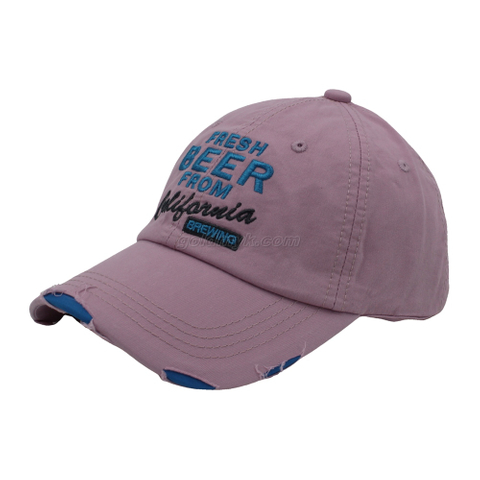Custom Fabric Baseball Cap Hand Washed Women And Men Acid Washed , Patch Embroidery, 6 Panel Cap