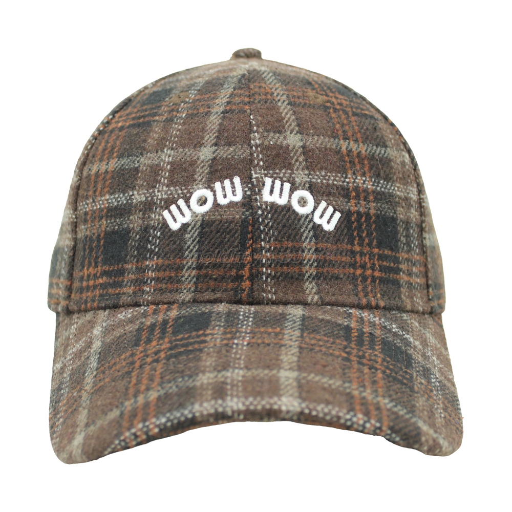 Warm And Thick And Wool Checked Fabric Baseball Cap And Hat with Custom Embroidery