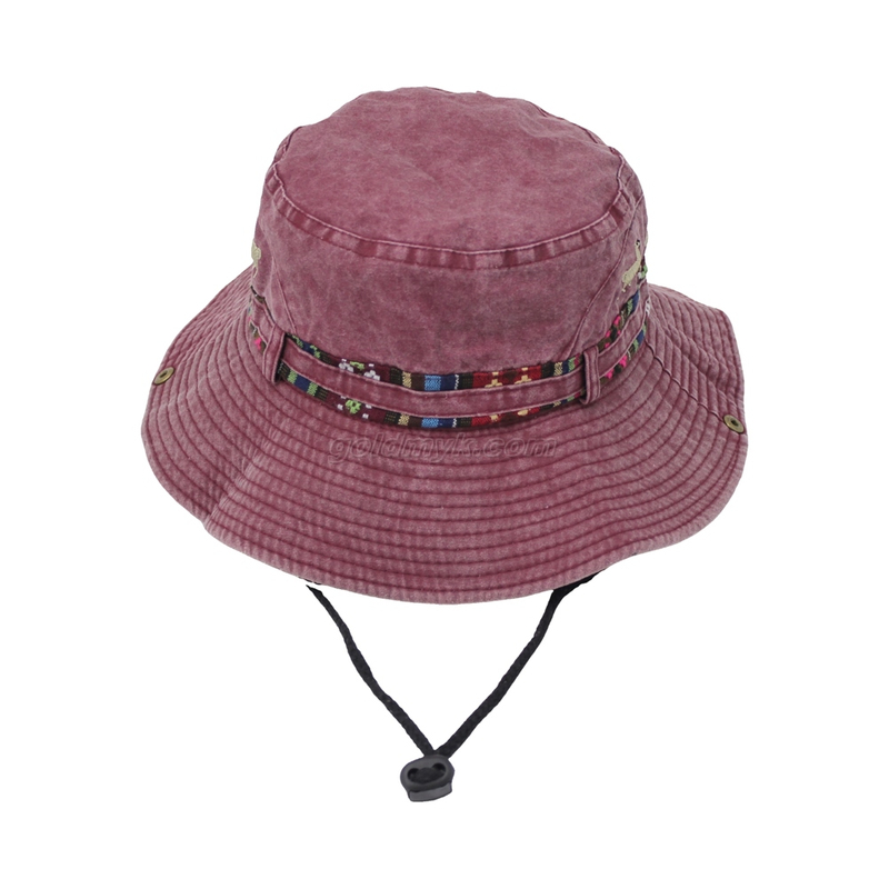 Hot Sale Pigment Washed Cotton Bucket Hat with Custom Decoration