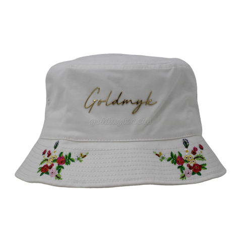 New And Beautiful Brushed Cotton Bucket Hat WithTPU Print And Flat Embroidery
