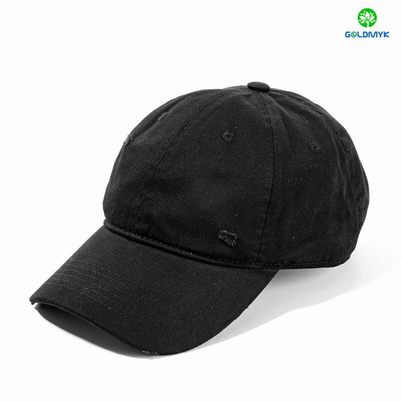 6 Panel Black Vintage Washed Cap Distressed Men's Baseball Cap