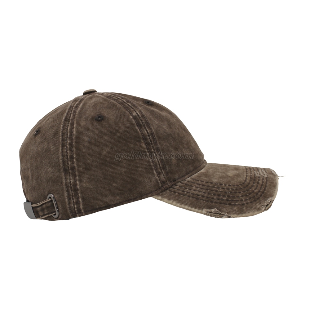 100% Washed Cotton Baseball Cap Rope of Women And Men Custom Embroidery Silk Printed 6 Panel Cap Metal Buckle Closure
