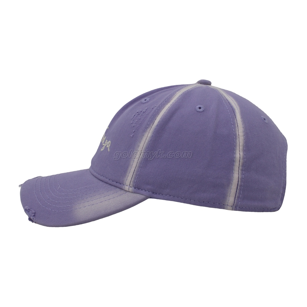 New Purple Color Distressed Wash Cotton Baseball Cap And Hat with Custom Embroidery Logo