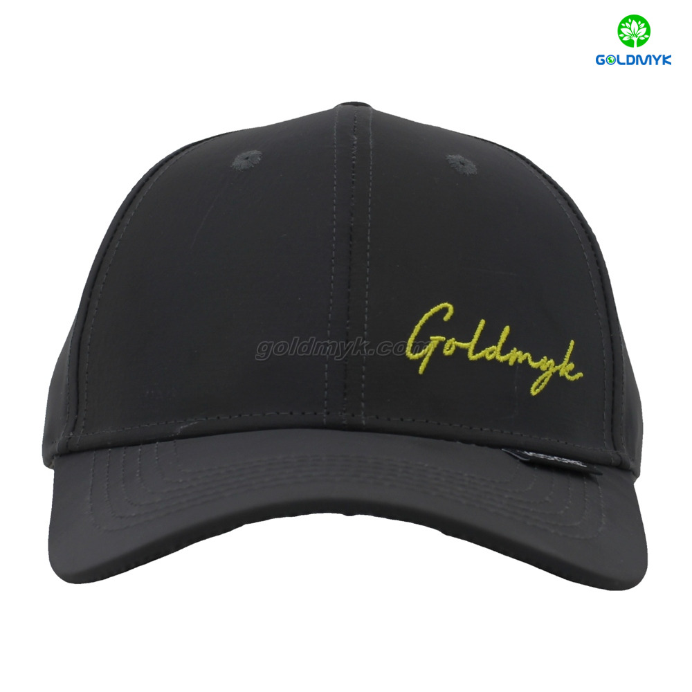 Dazzling 100% Polyester Black Flat Embroidery Street Style Custom Fabric Cap Curved Brim 6-Panel Baseball Cap