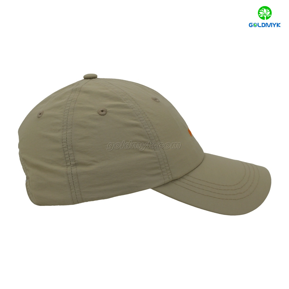 100% Polyester Khaki Flat Embroidery Street Style Custom Fabric Cap Curved Brim 6-Panel Baseball Cap