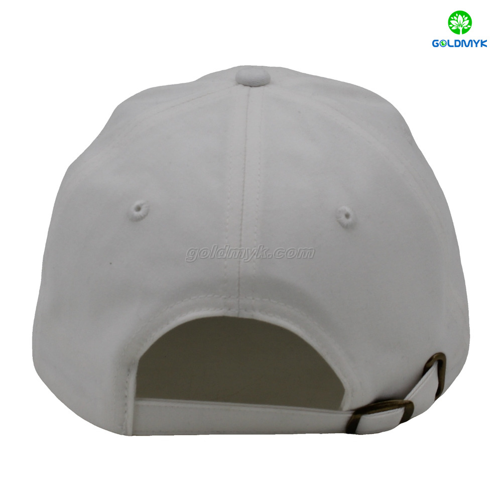 White Flat Embroidery Style Dad Hat Custom Fabric Cap Curved Brim 6-Panel Baseball Cap