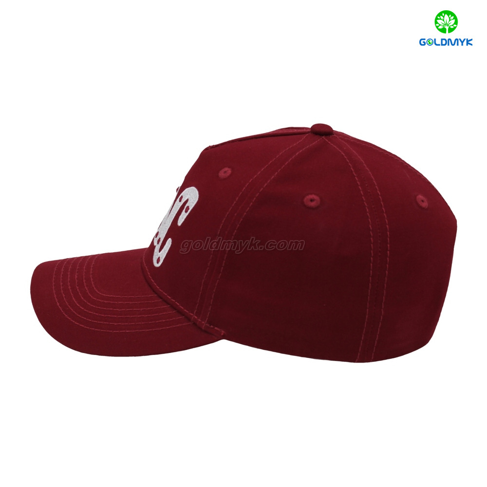 Red 5-Panel Embroidery Style Dad Hat Custom Fabric Cap Curved Brim Baseball Cap