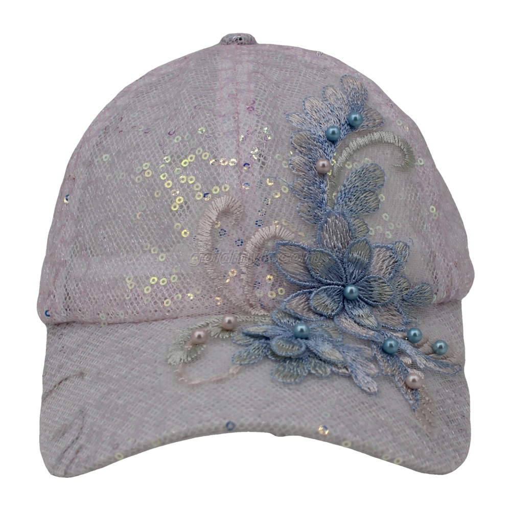 Sequins and Bead Embroidery Style Custom Fabric Cap Curved Brim 6-Panel Baseball Cap