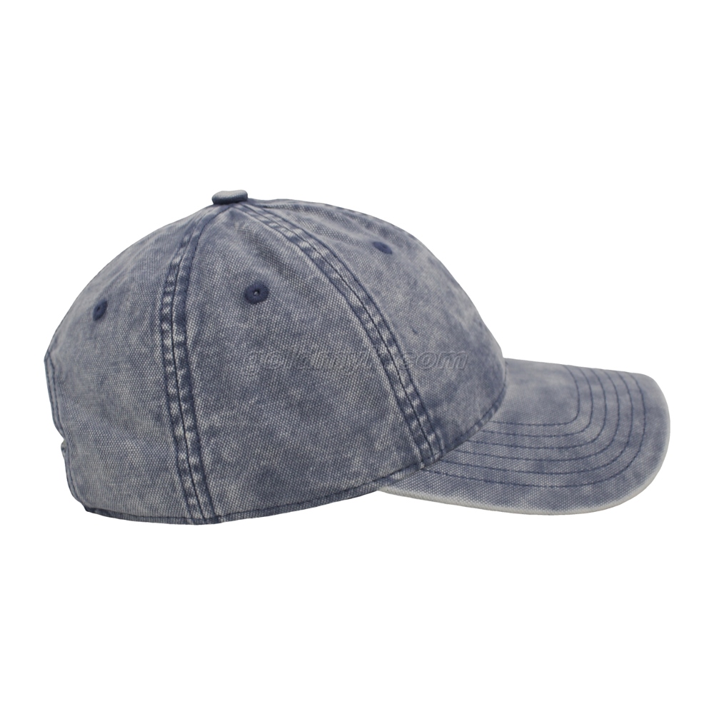 Custom Blue 100% Cotton Twill Fabric Coated Washed Canvas Baseball Cap Hat Can Custom Embroidery Of Women And Men