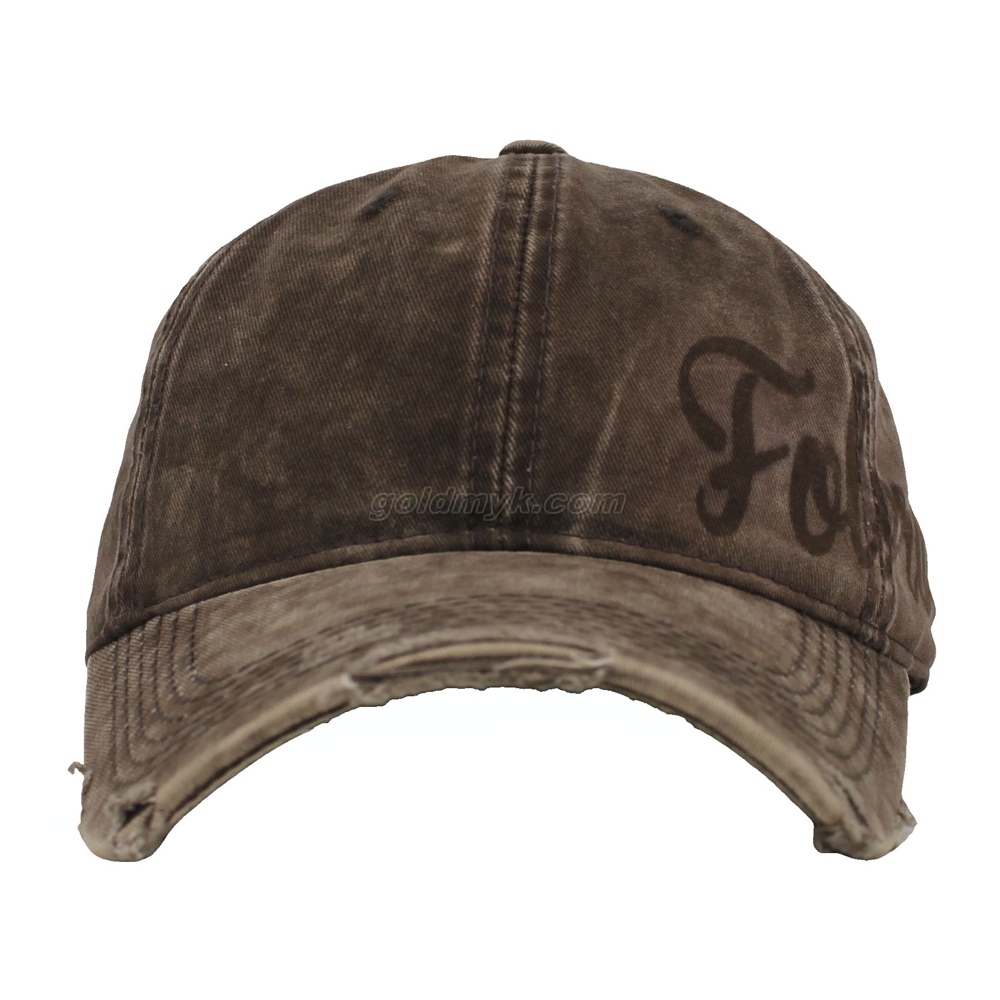 100% Washed Cotton Baseball Cap Rope of Women And Men Custom Embroidery Silk Printed 6 Panel Cap Metal Buckle Closure