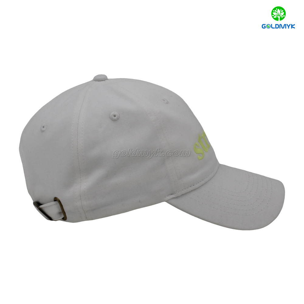 White Flat Embroidery Style Dad Hat Custom Fabric Cap Curved Brim 6-Panel Baseball Cap
