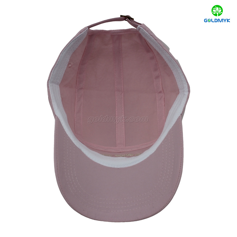 100% Polyester Pink Flat Embroidery Street Style Custom Fabric Cap Curved Brim 5-Panel Baseball Cap