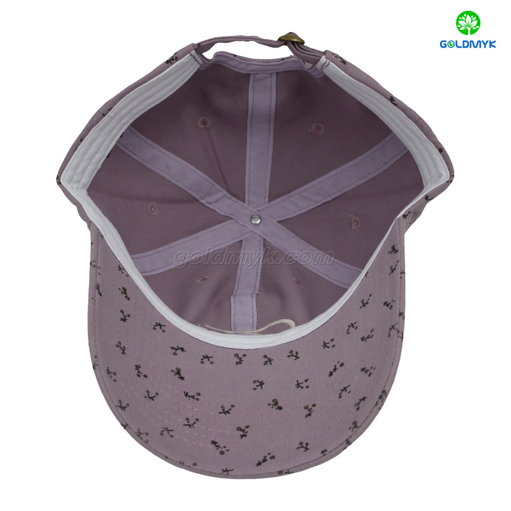 Purple Washed Floral Baseball Cap, Vintage Flower Pattern Adjustable Dad Hat