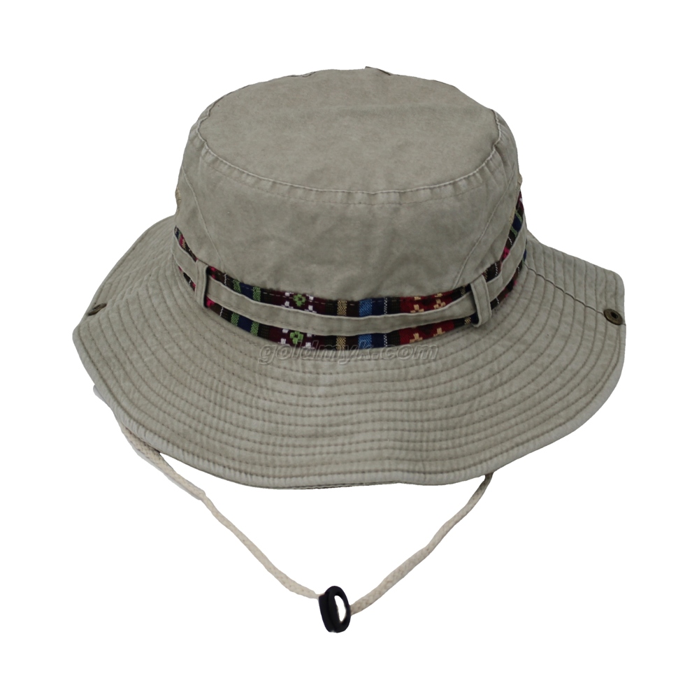 100% Cotton Fabric Bucket Cap Hand Washed Women And Men Acid Washed , Patch Embroidery, 6 Panel Cap