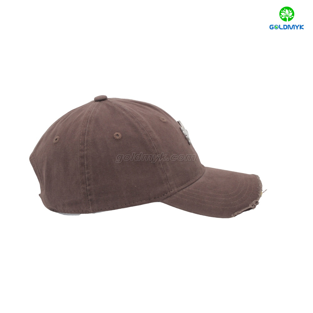 6 Panel Brown Custom 100% Cotton Twill Fabric Custom Logo Acid Washing Baseball Cap Hat Can Custom Embroidery of Women And Men