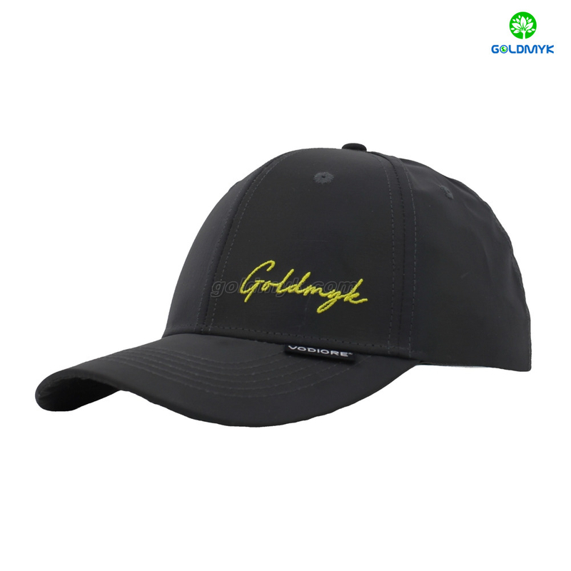 Dazzling 100% Polyester Black Flat Embroidery Street Style Custom Fabric Cap Curved Brim 6-Panel Baseball Cap
