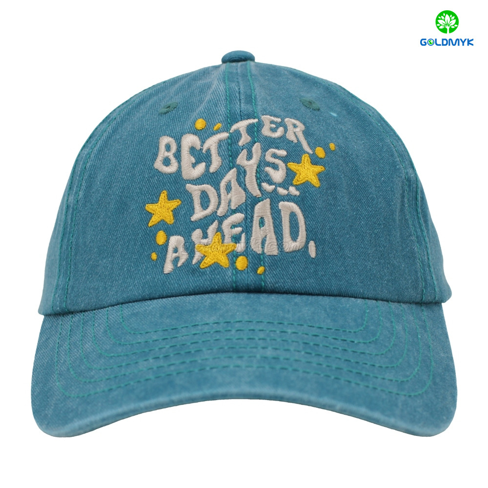 Stylish 6-Panel Blue Flat Embroidery Washed Design for Sports Business or Street Style Baseball Cap