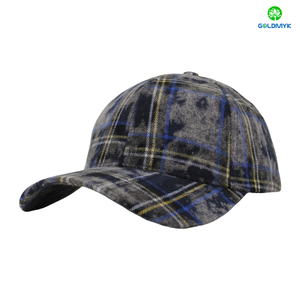High Quality Cap with Checked Pattern Street Style Custom Fabric Cap Curved Brim 6-Panel Baseball Cap