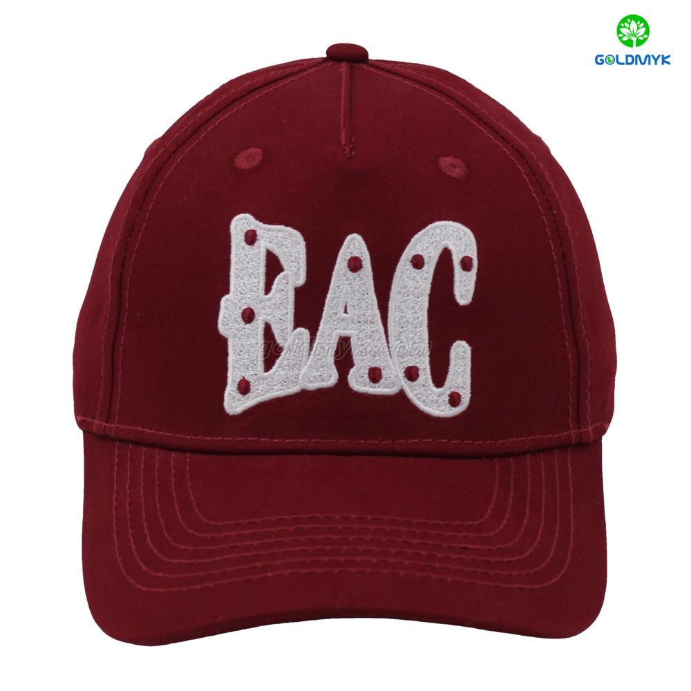 Red 5-Panel Embroidery Style Dad Hat Custom Fabric Cap Curved Brim Baseball Cap