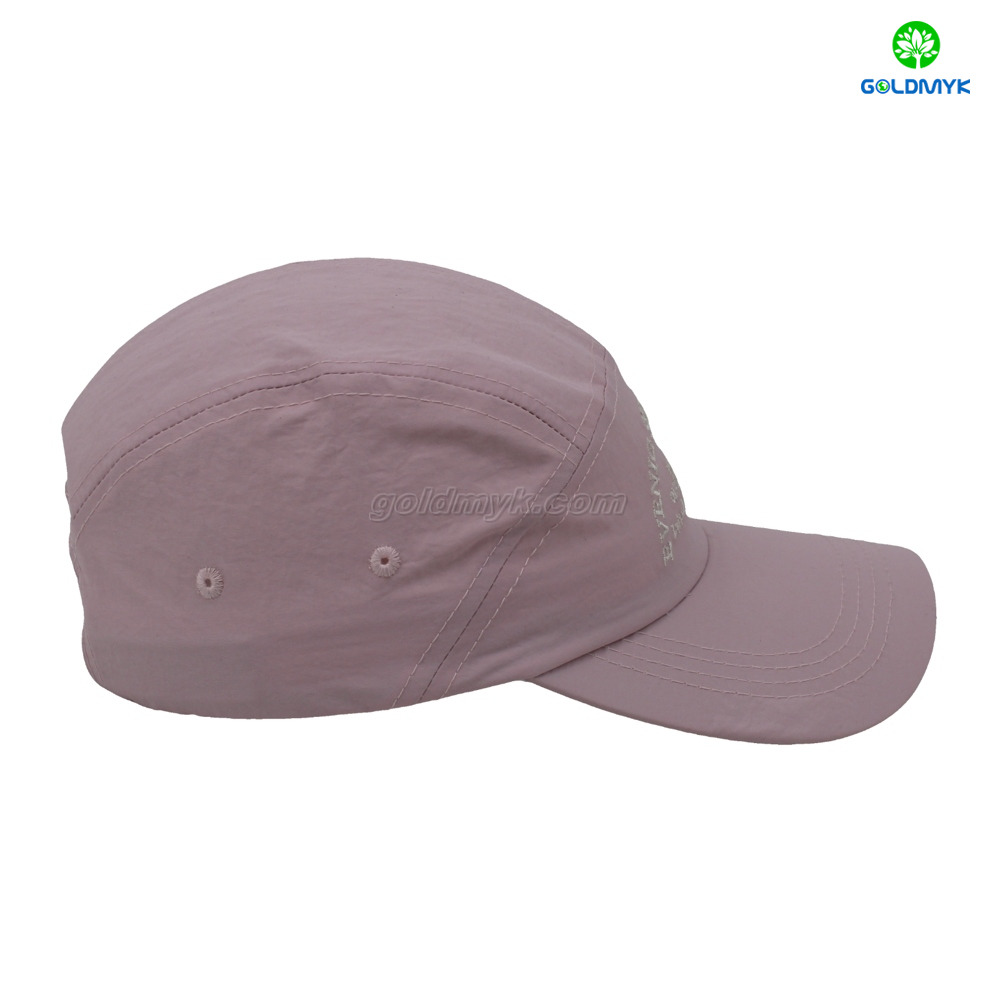 100% Polyester Pink Flat Embroidery Street Style Custom Fabric Cap Curved Brim 5-Panel Baseball Cap