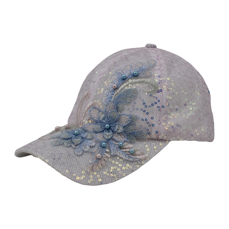 Sequins and Bead Embroidery Style Custom Fabric Cap Curved Brim 6-Panel Baseball Cap