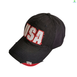100% Cotton Felt Embroidery Patch Distressed Washed Baseball Cap 