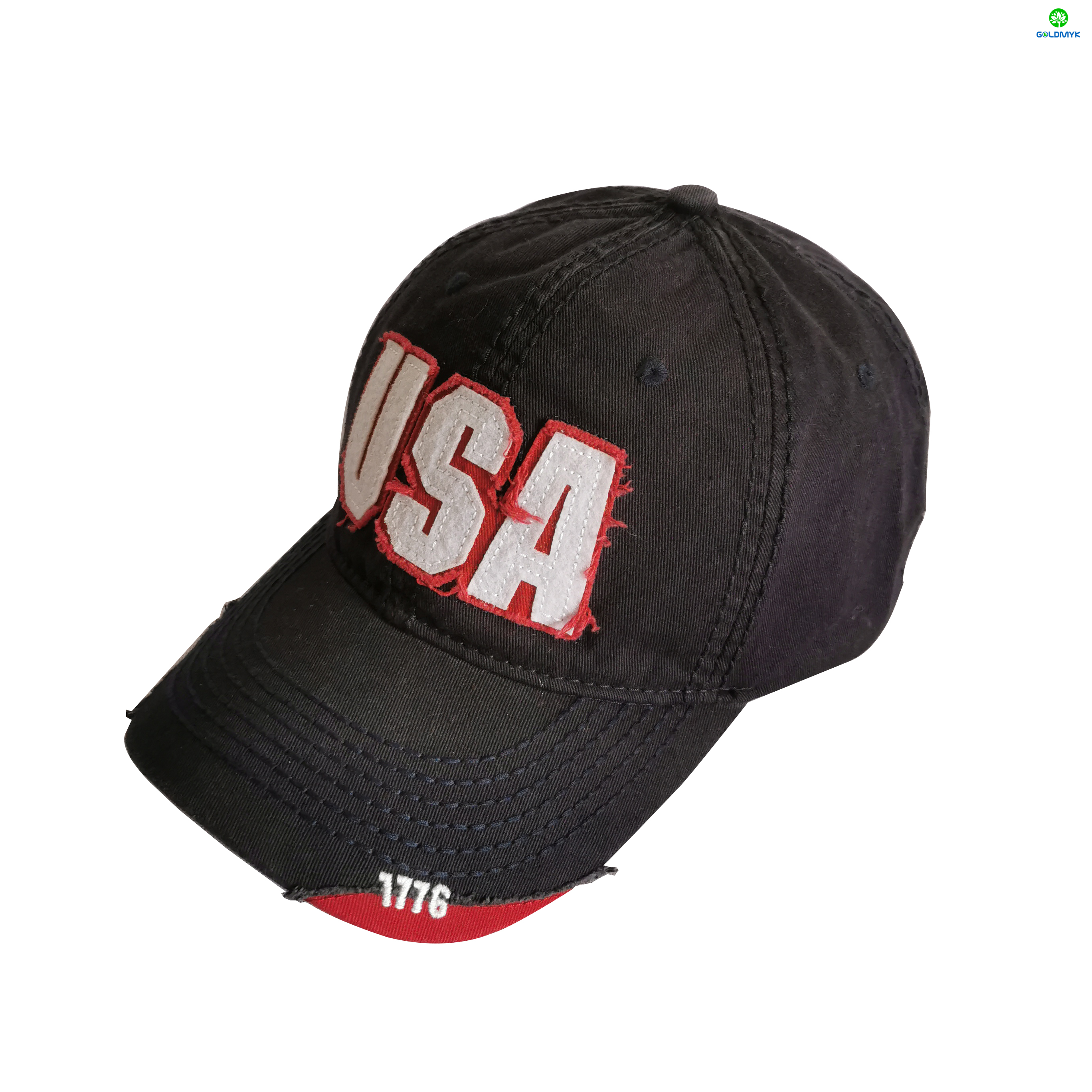 100% Cotton Felt Embroidery Patch Distressed Washed Baseball Cap 