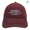Red Flat Embroidery Style rivet Custom Fabric Cap Curved Brim 6-Panel Washed Cap