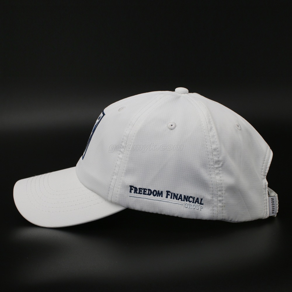 Wholesale Unstructured 100% Polyester Microfiber Fabric 6 Panels White Baseball Cap And Hat with Customized Flat Embroidery Logo