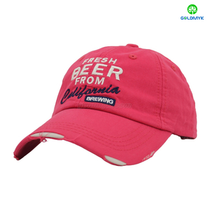 6 Panel Red Distressed Wash 100% Cotton Twill Fabric Custom Logo Baseball Cap Hat Can Custom Embroidery of Women And Men
