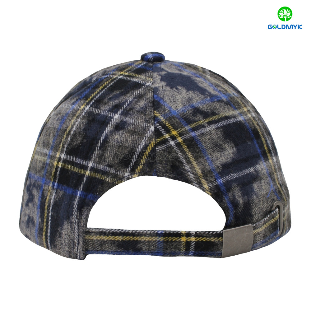 High Quality Cap with Checked Pattern Street Style Custom Fabric Cap Curved Brim 6-Panel Baseball Cap