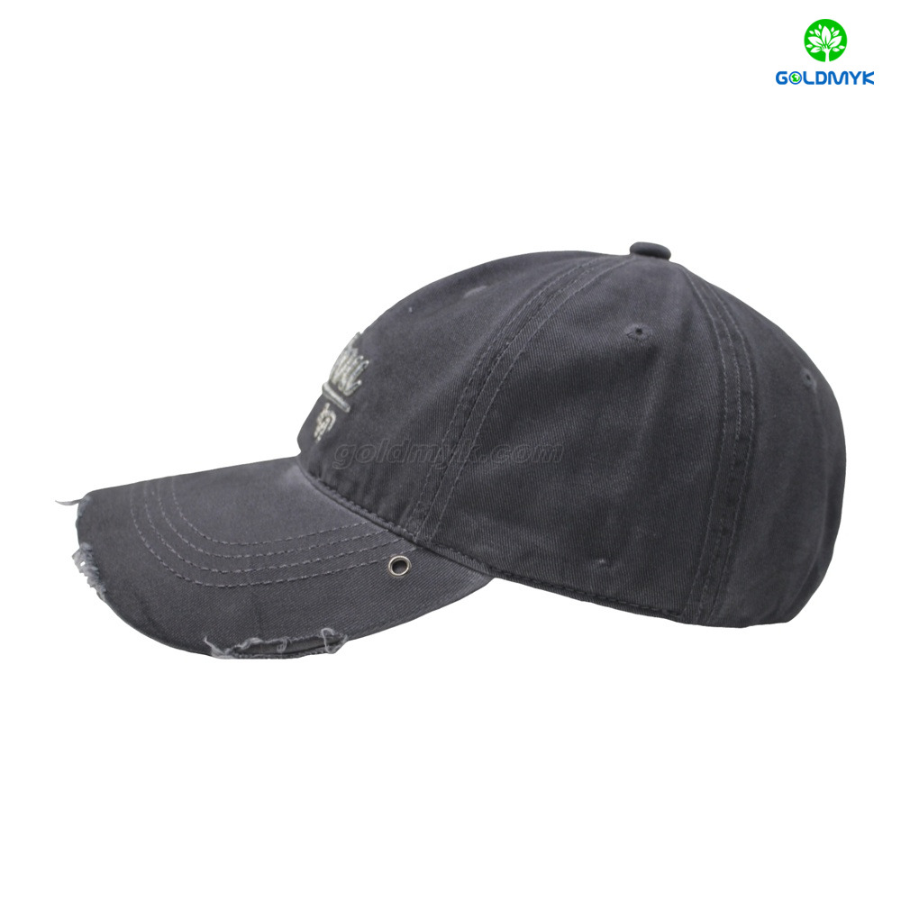 Distressed Washed Cotton Cap with Letter Embroidery & Metal Rivets